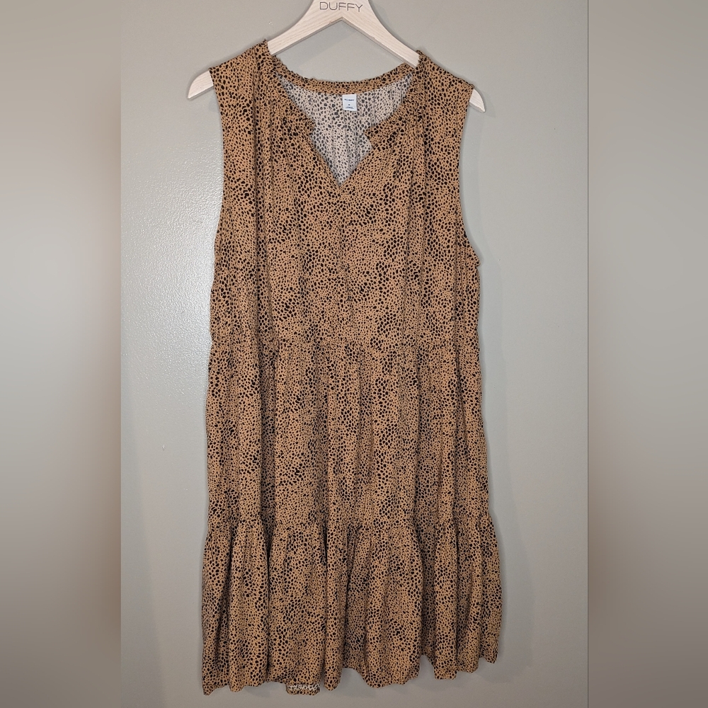 Old Navy, Sleeveless Tan & Black Animal Print Tiered Dress, Flowy & Lightweight